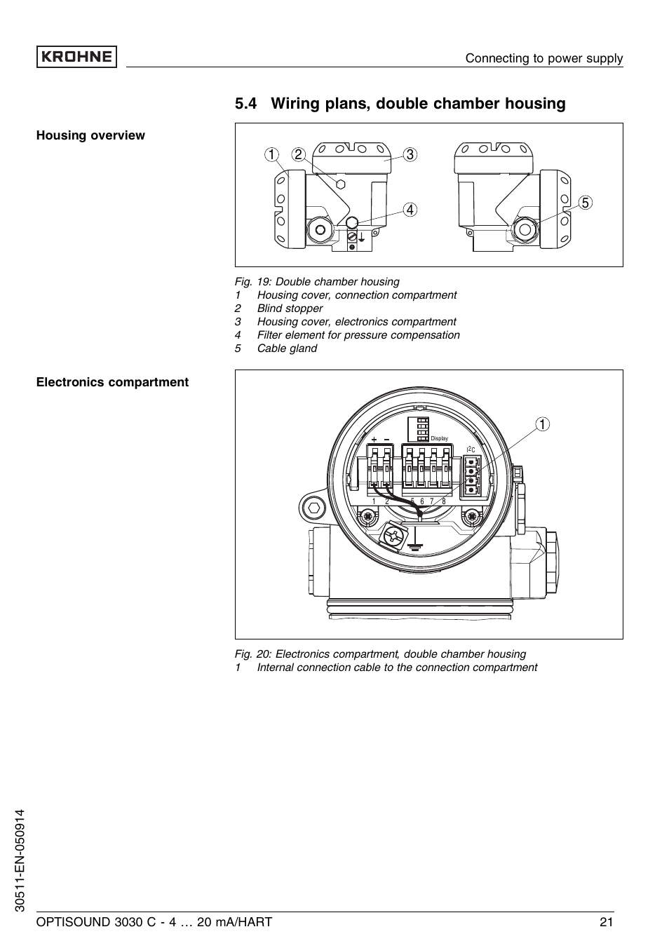 4 wiring plans, double chamber housing | KROHNE OPTISOUND 3030C 2wire EN User Manual | Page 21 / 48