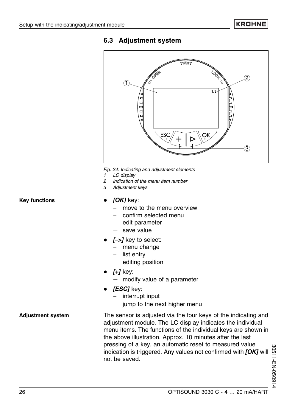 3 adjustment system | KROHNE OPTISOUND 3030C 2wire EN User Manual | Page 26 / 48