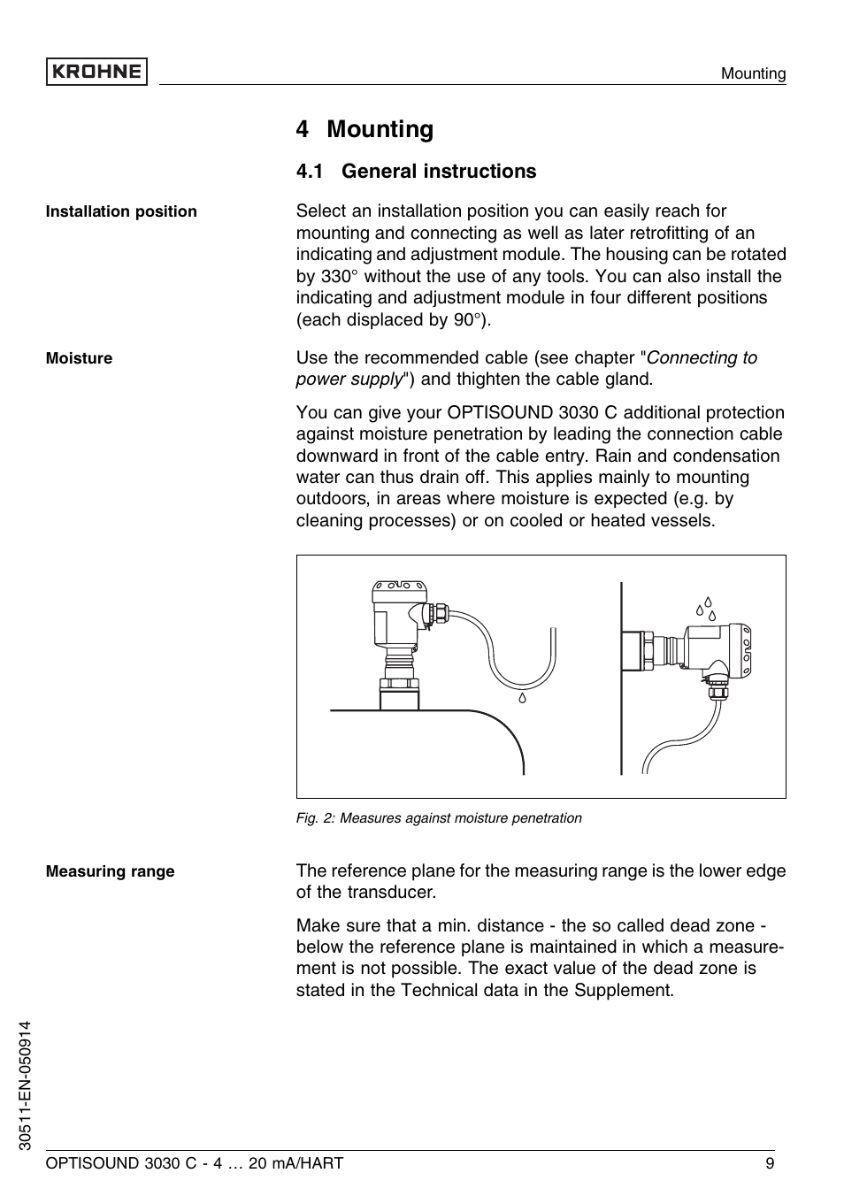 4 mounting, 1 general instructions | KROHNE OPTISOUND 3030C 2wire EN User Manual | Page 9 / 48