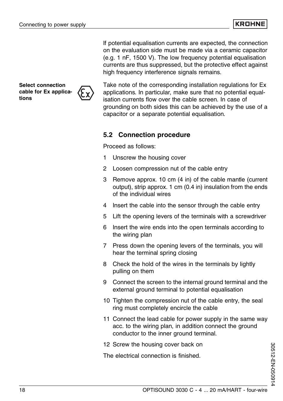 2 connection procedure | KROHNE OPTISOUND 3030C 4wire EN User Manual | Page 18 / 44