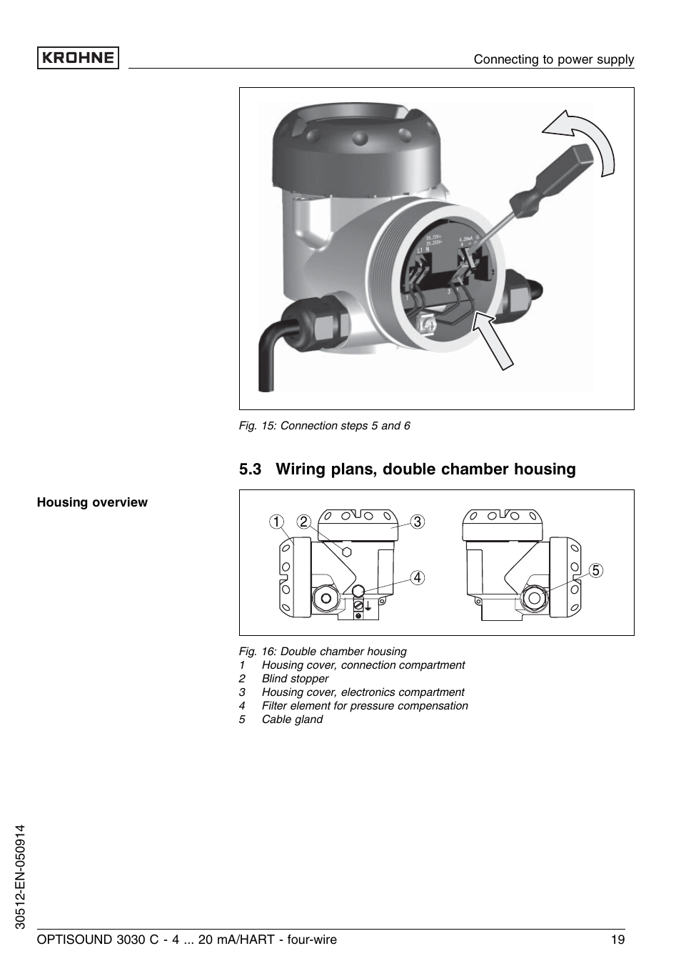 3 wiring plans, double chamber housing | KROHNE OPTISOUND 3030C 4wire EN User Manual | Page 19 / 44