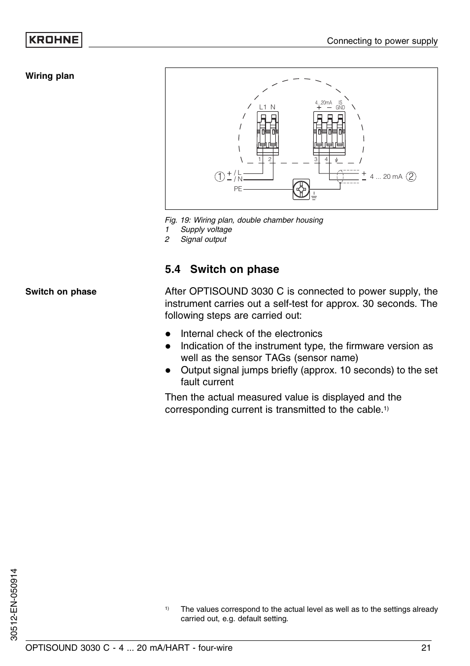 4 switch on phase, Internal check of the electronics | KROHNE OPTISOUND 3030C 4wire EN User Manual | Page 21 / 44