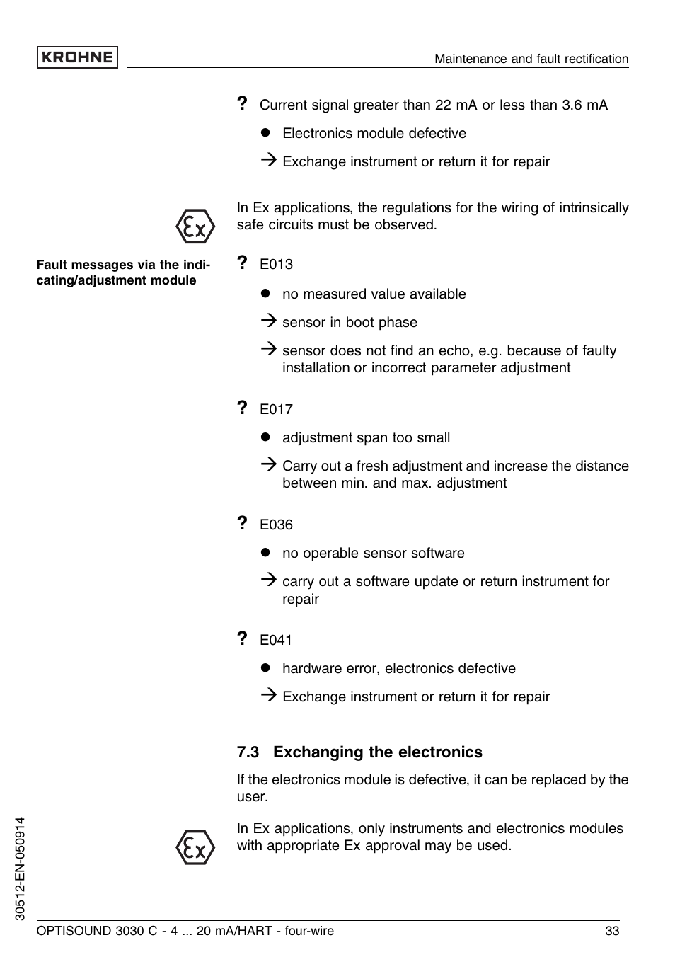 3 exchanging the electronics | KROHNE OPTISOUND 3030C 4wire EN User Manual | Page 33 / 44