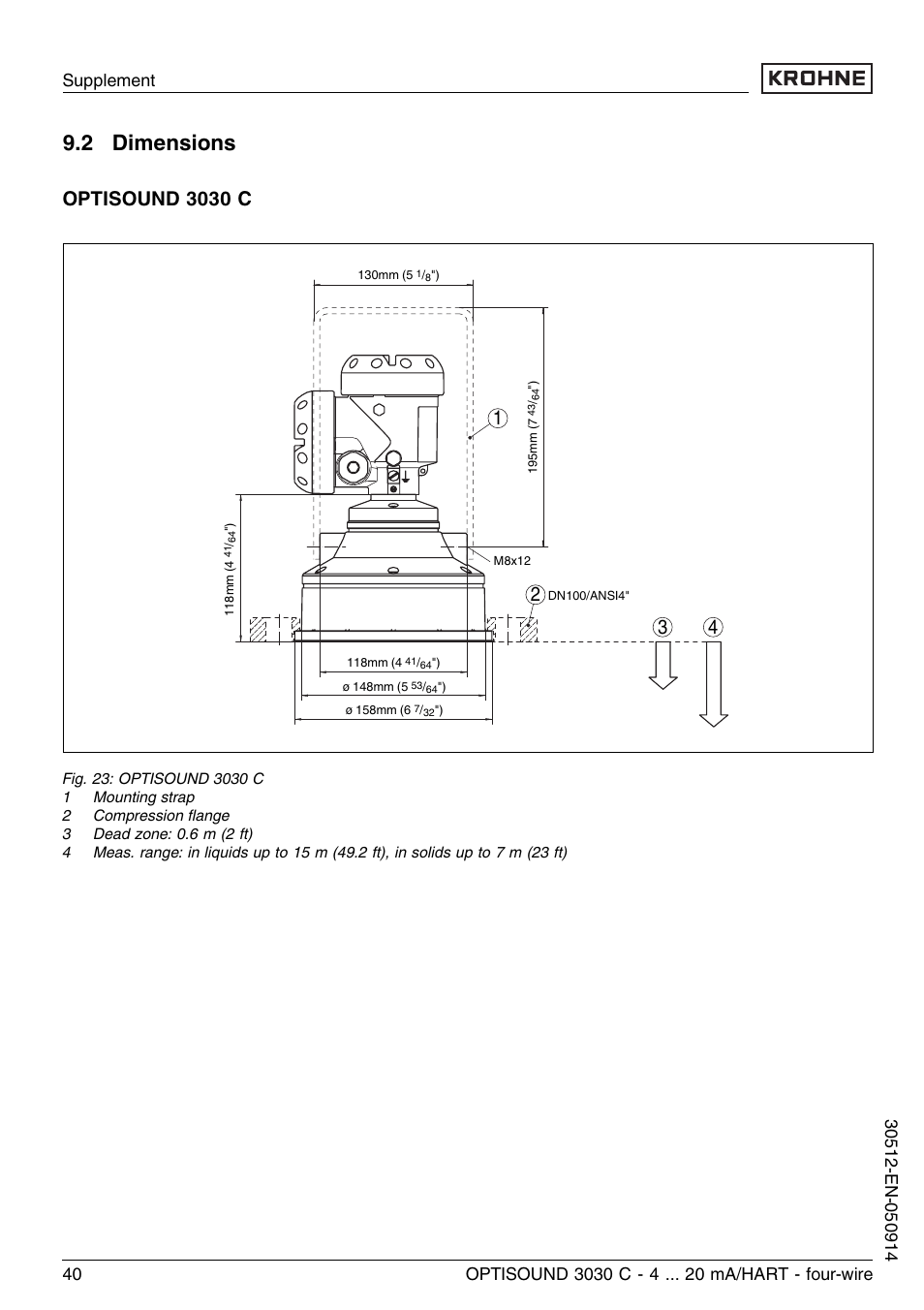 2 dimensions | KROHNE OPTISOUND 3030C 4wire EN User Manual | Page 40 / 44