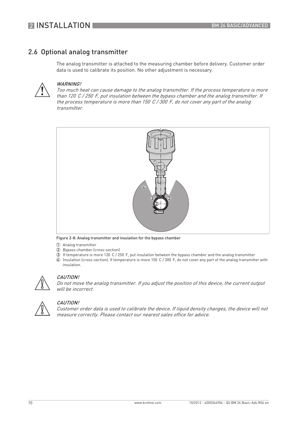 Installation, 6 optional analog transmitter | KROHNE BM 26 BASIC_ADVANCED Quickstart EN User Manual | Page 10 / 32