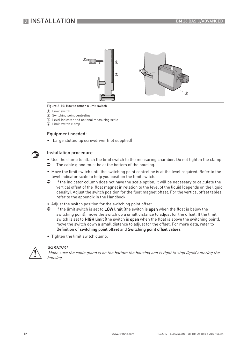 Installation | KROHNE BM 26 BASIC_ADVANCED Quickstart EN User Manual | Page 12 / 32
