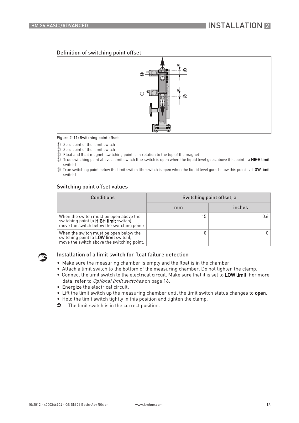 Installation | KROHNE BM 26 BASIC_ADVANCED Quickstart EN User Manual | Page 13 / 32