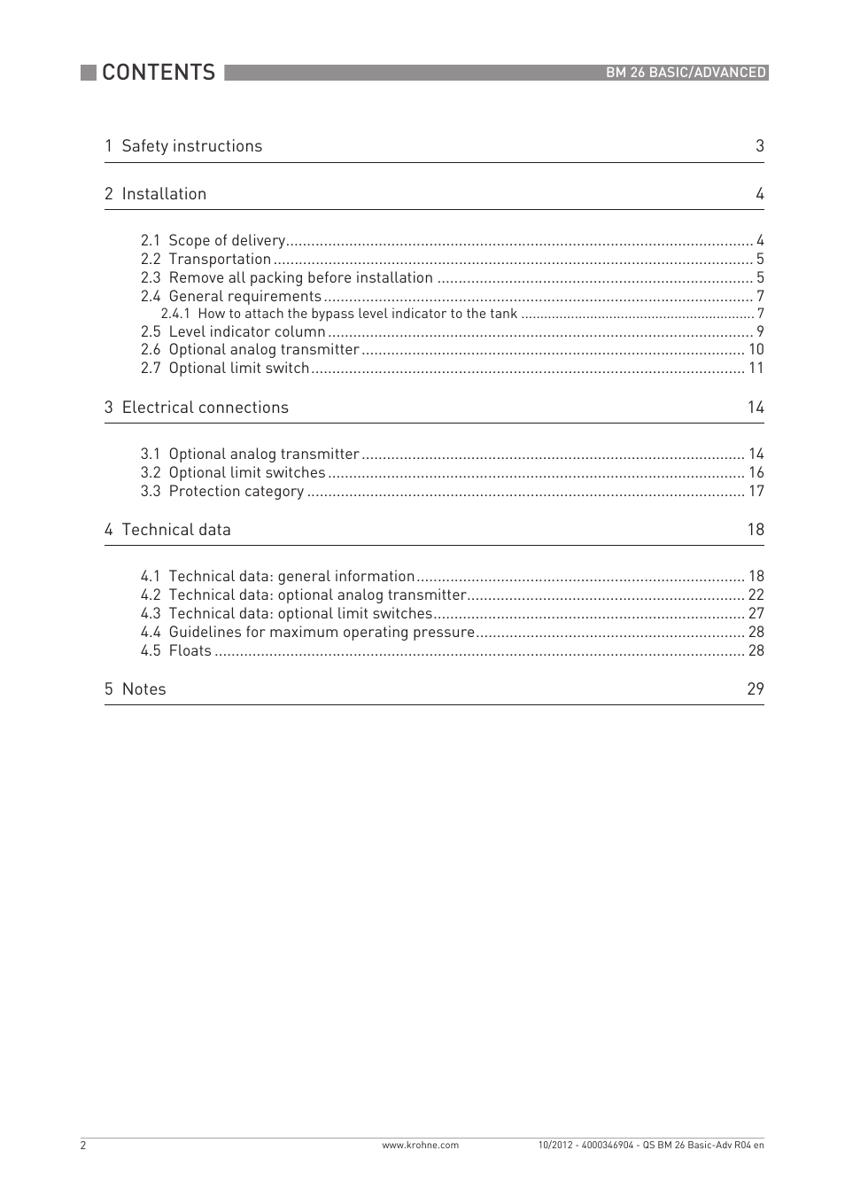 KROHNE BM 26 BASIC_ADVANCED Quickstart EN User Manual | Page 2 / 32