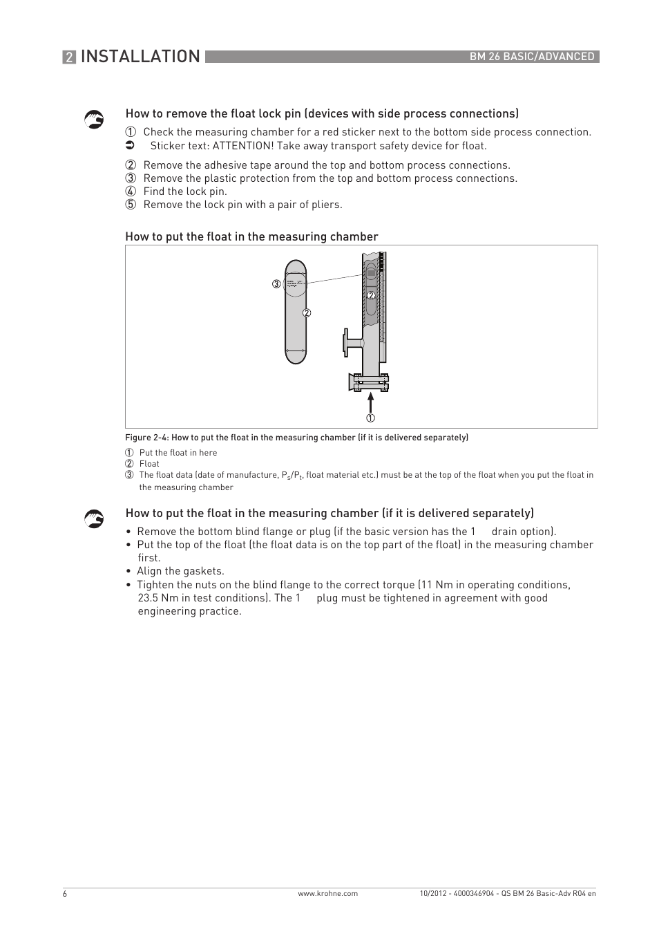 Installation | KROHNE BM 26 BASIC_ADVANCED Quickstart EN User Manual | Page 6 / 32
