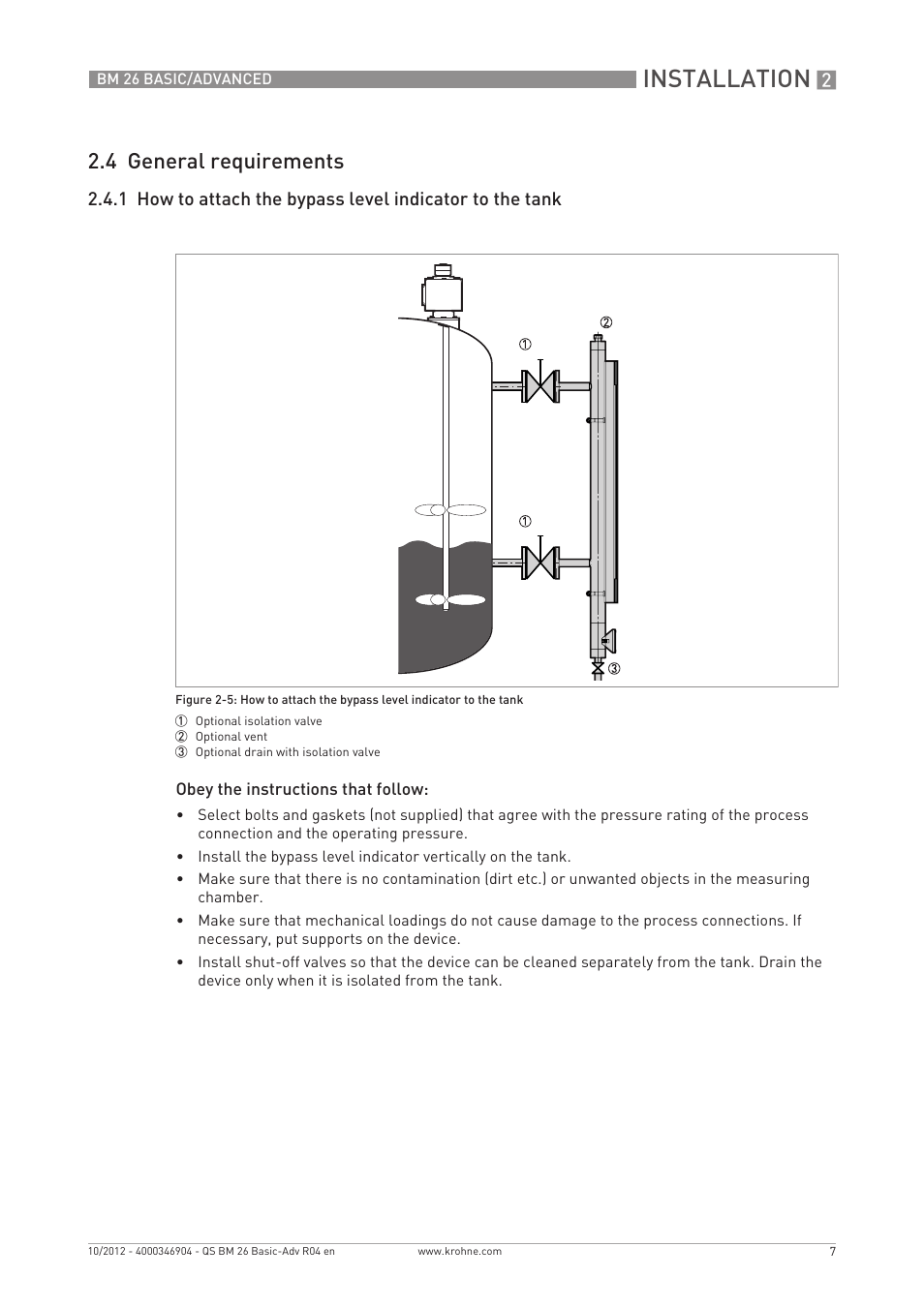 Installation, 4 general requirements | KROHNE BM 26 BASIC_ADVANCED Quickstart EN User Manual | Page 7 / 32