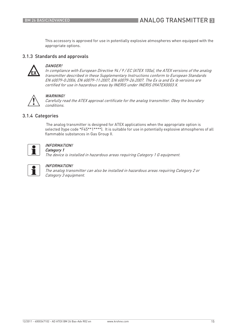 Analog transmitter | KROHNE BM 26 BASIC-ADVANCED ATEX EN User Manual | Page 15 / 32