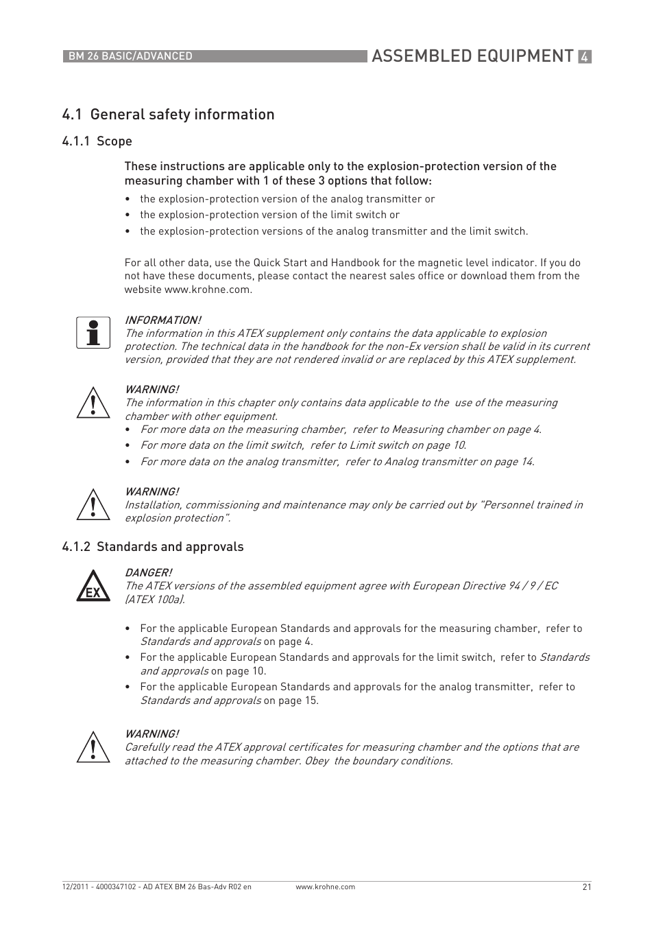 Assembled equipment, 1 general safety information | KROHNE BM 26 BASIC-ADVANCED ATEX EN User Manual | Page 21 / 32