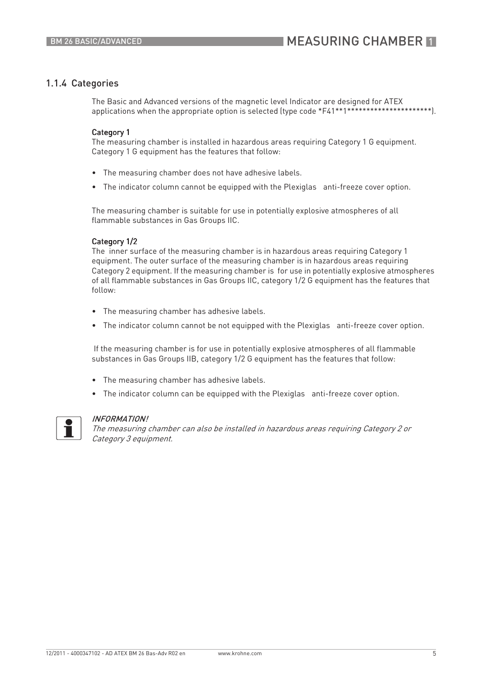 Measuring chamber, 4 categories | KROHNE BM 26 BASIC-ADVANCED ATEX EN User Manual | Page 5 / 32