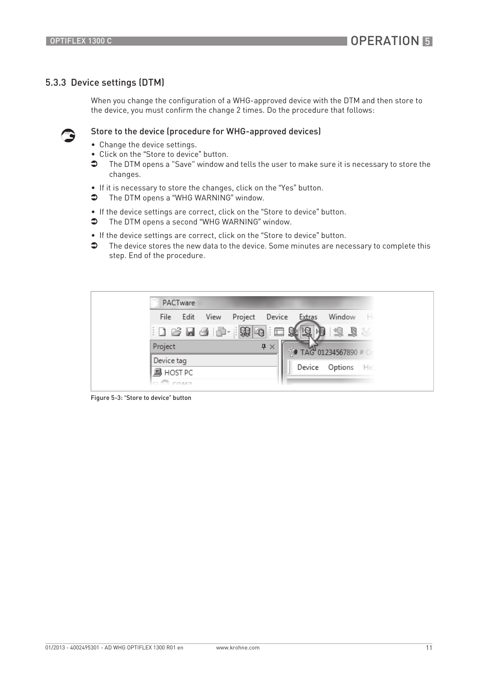 Operation | KROHNE OPTIFLEX 1300 C WHG EN User Manual | Page 11 / 12