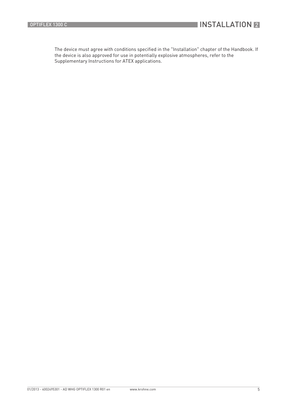 Installation | KROHNE OPTIFLEX 1300 C WHG EN User Manual | Page 5 / 12
