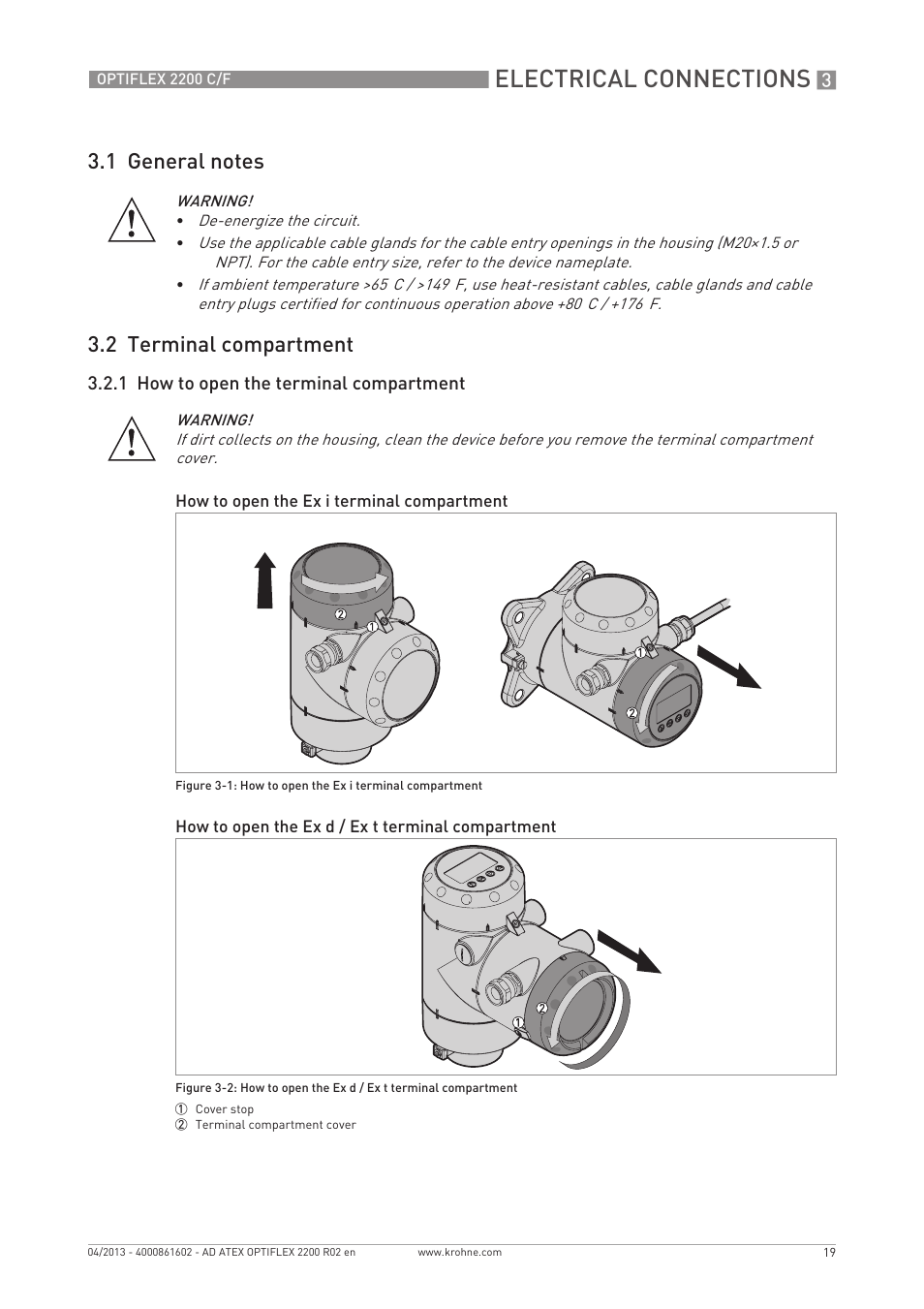 Electrical connections | KROHNE OPTIFLEX 2200 ATEX EN User Manual | Page 19 / 32