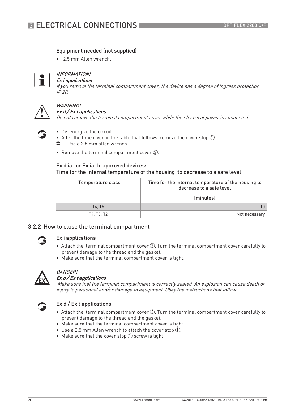 Electrical connections | KROHNE OPTIFLEX 2200 ATEX EN User Manual | Page 20 / 32