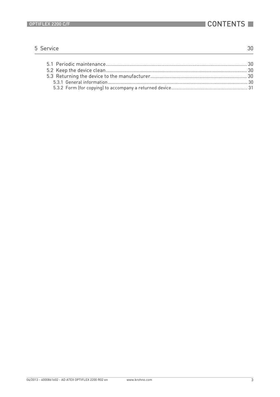 KROHNE OPTIFLEX 2200 ATEX EN User Manual | Page 3 / 32