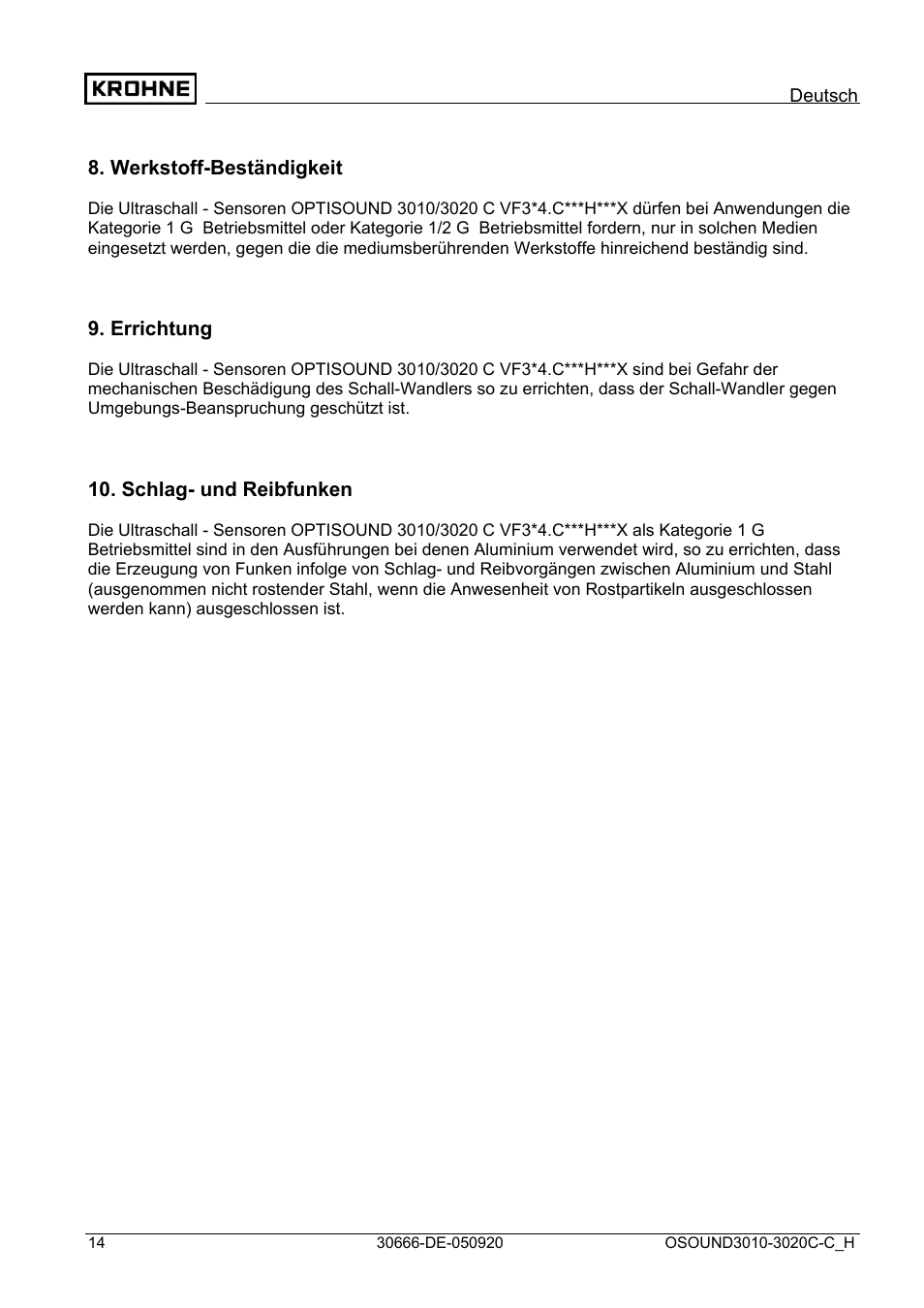 KROHNE OPTISOUND 3010-3020 Ex DE User Manual | Page 14 / 32