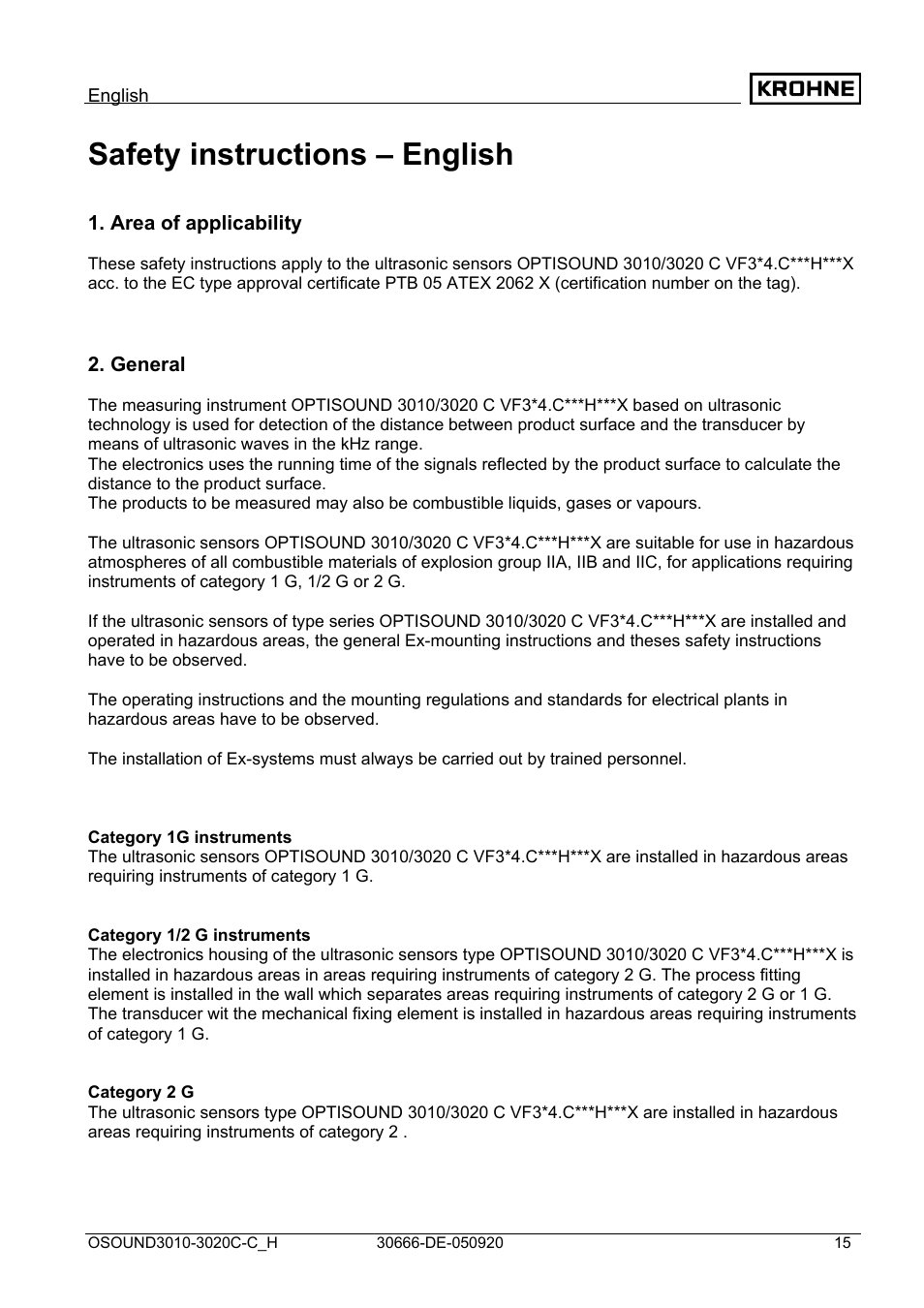 Safety instructions – english | KROHNE OPTISOUND 3010-3020 Ex DE User Manual | Page 15 / 32