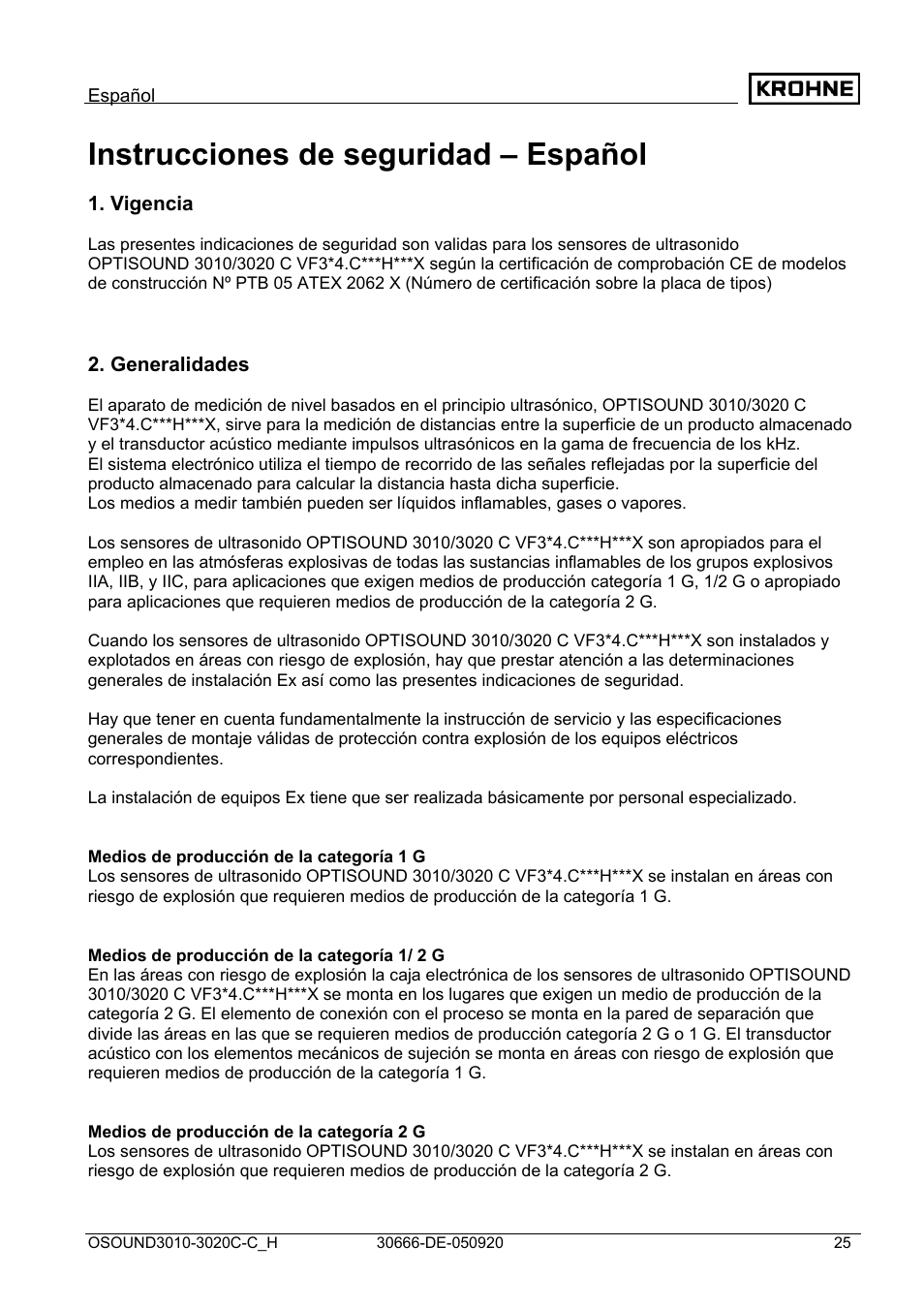 Instrucciones de seguridad – español | KROHNE OPTISOUND 3010-3020 Ex DE User Manual | Page 25 / 32