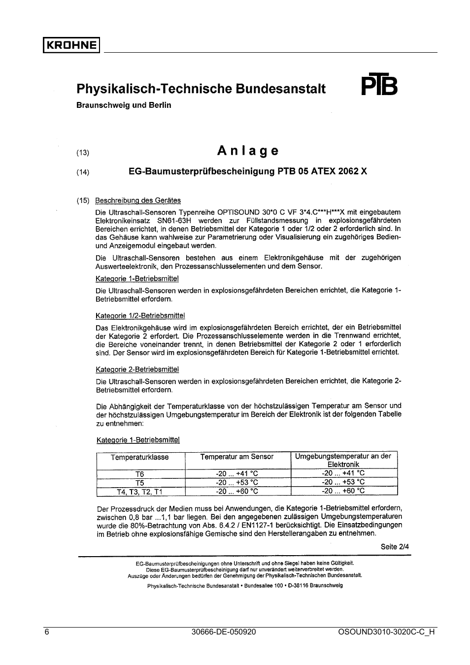 KROHNE OPTISOUND 3010-3020 Ex DE User Manual | Page 6 / 32