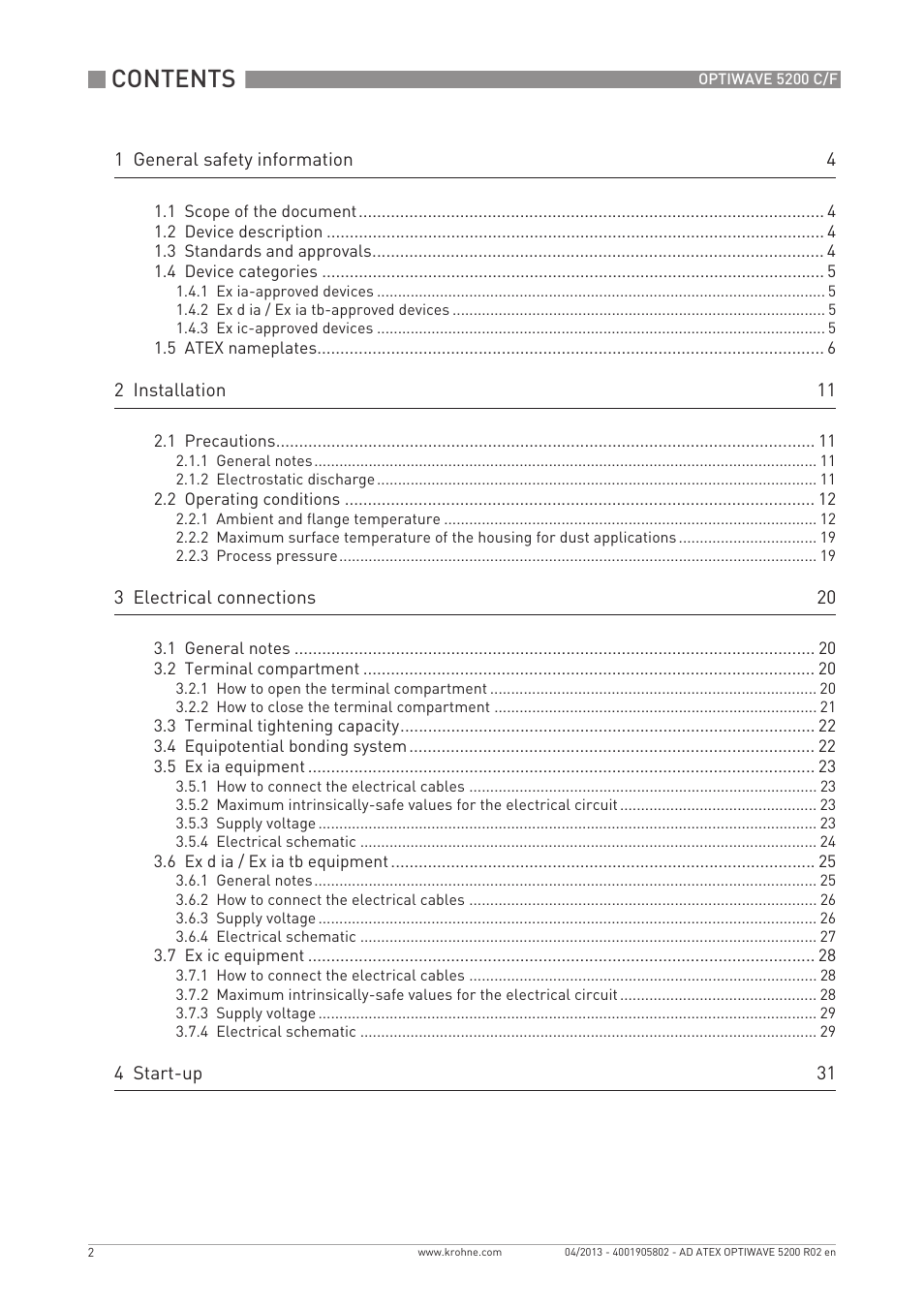 KROHNE OPTIWAVE 5200 ATEX EN User Manual | Page 2 / 36