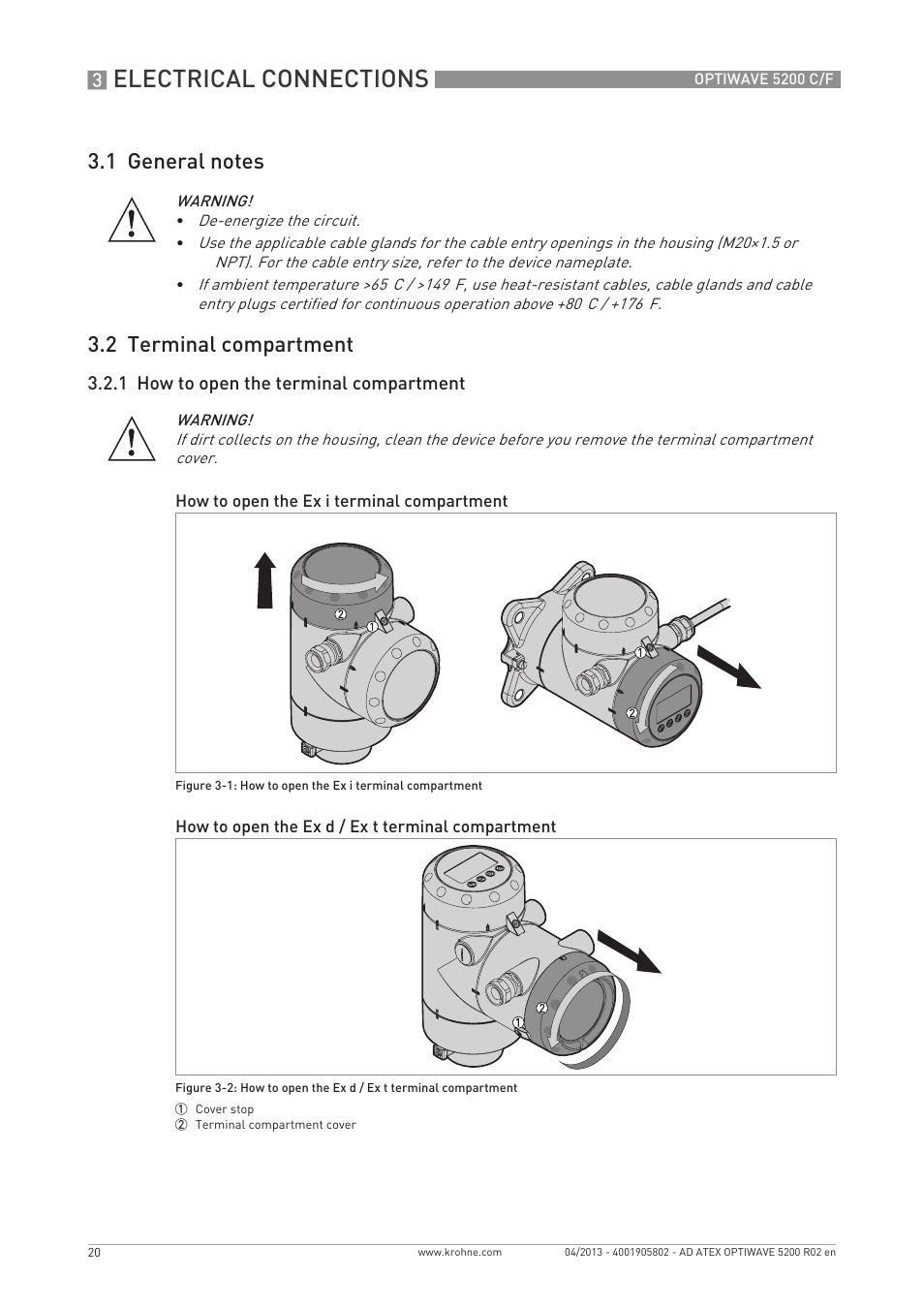 Electrical connections | KROHNE OPTIWAVE 5200 ATEX EN User Manual | Page 20 / 36