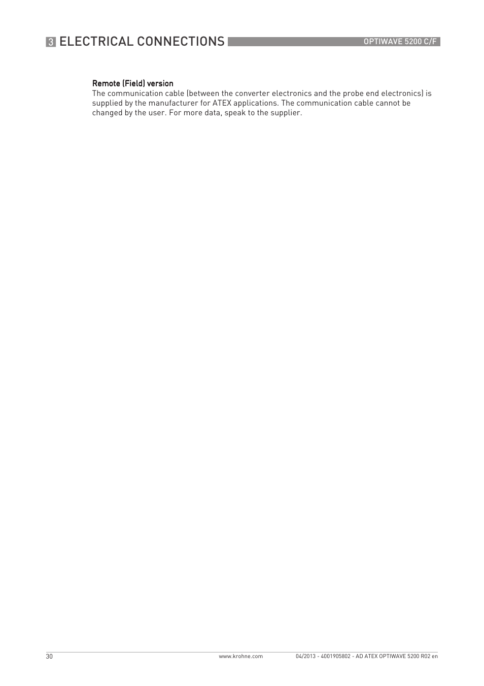 Electrical connections | KROHNE OPTIWAVE 5200 ATEX EN User Manual | Page 30 / 36