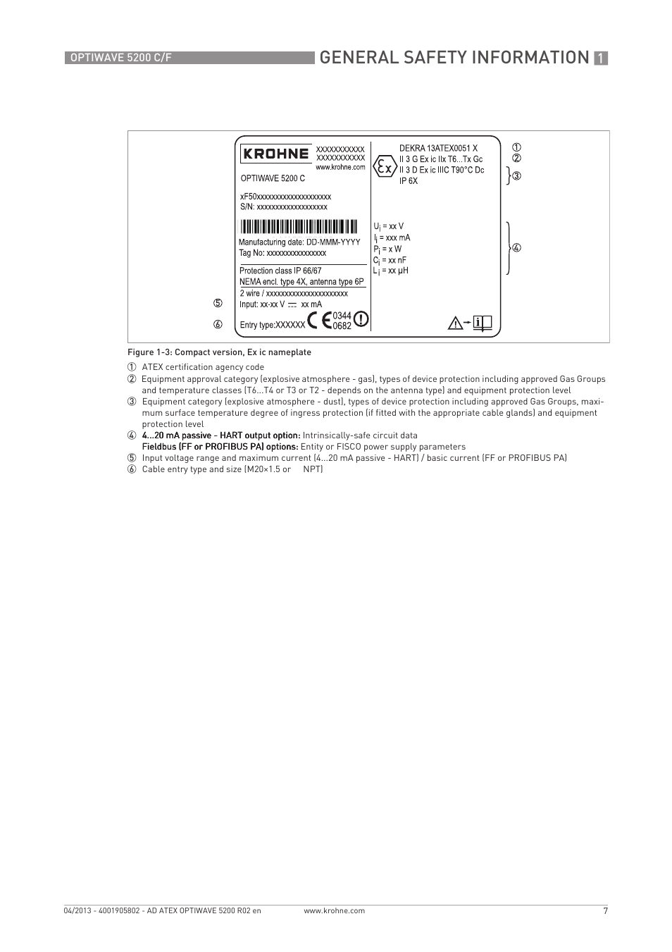 General safety information | KROHNE OPTIWAVE 5200 ATEX EN User Manual | Page 7 / 36