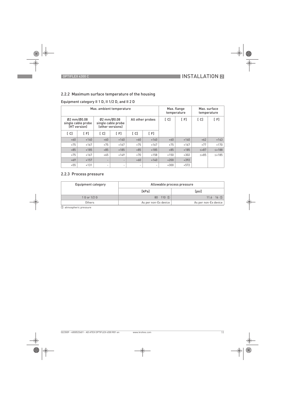 Installation | KROHNE OPTIFLEX 4300C ATEX EN User Manual | Page 11 / 28