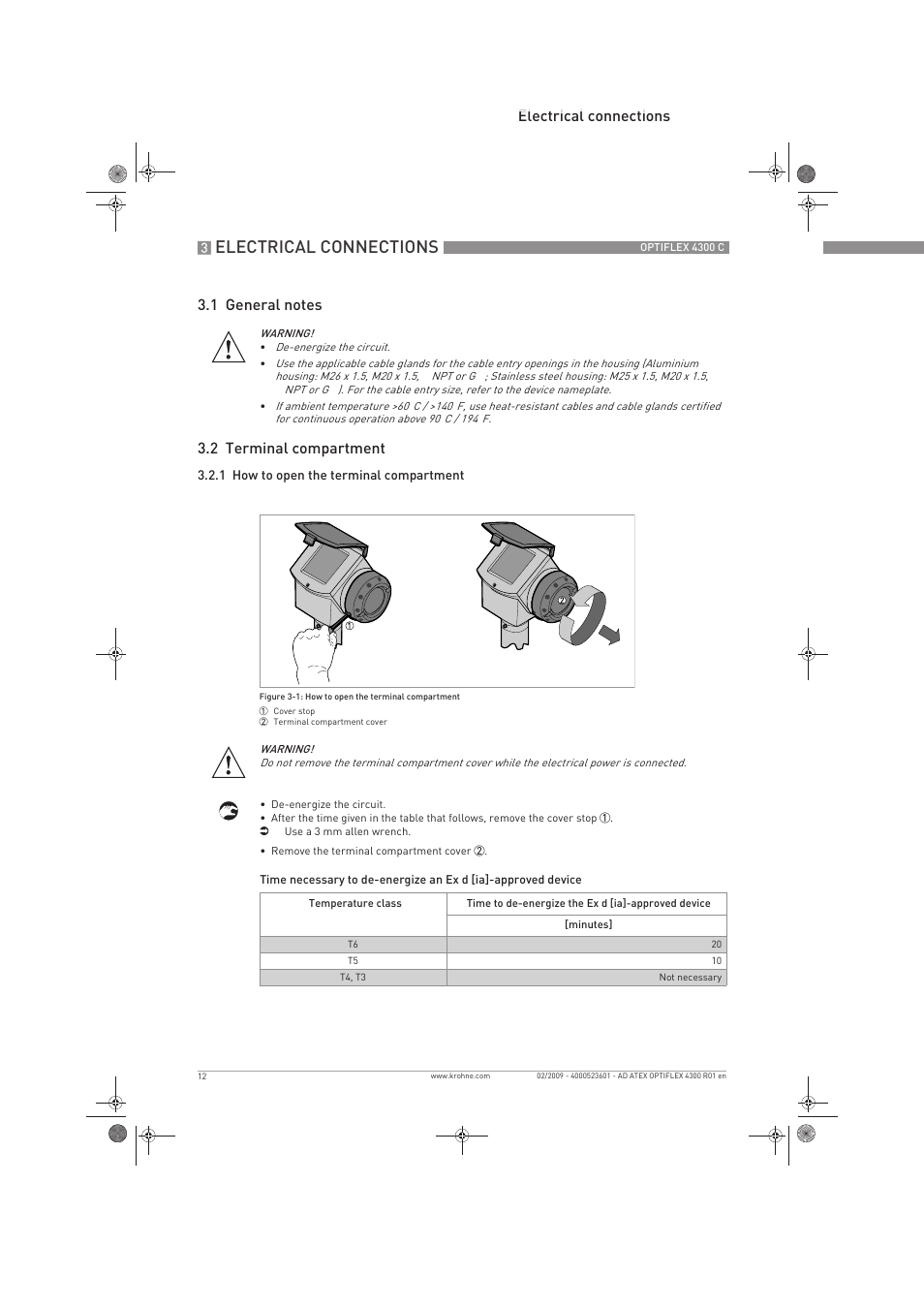 Electrical connections | KROHNE OPTIFLEX 4300C ATEX EN User Manual | Page 12 / 28
