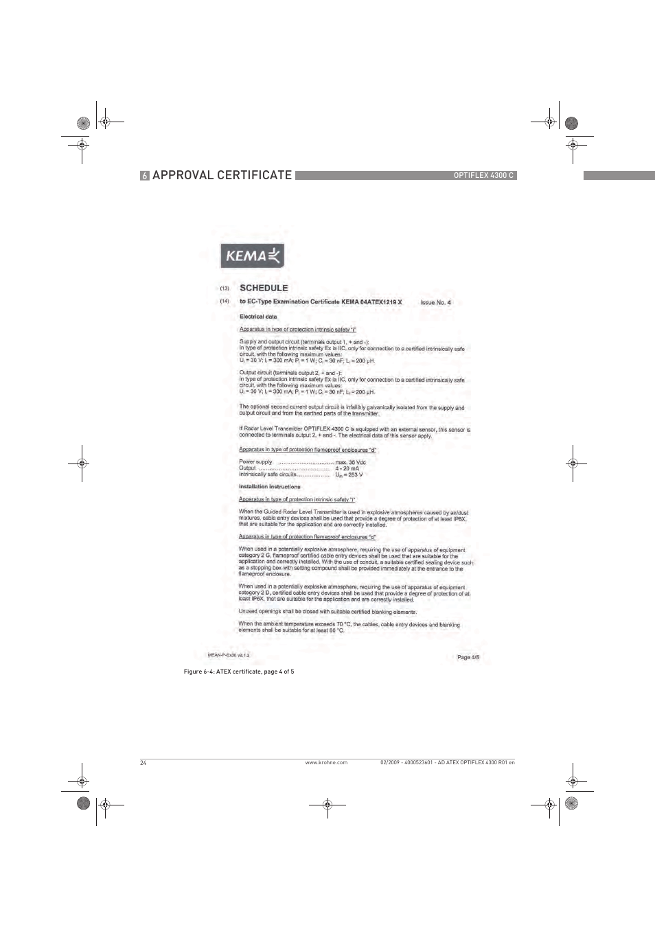 Approval certificate | KROHNE OPTIFLEX 4300C ATEX EN User Manual | Page 24 / 28