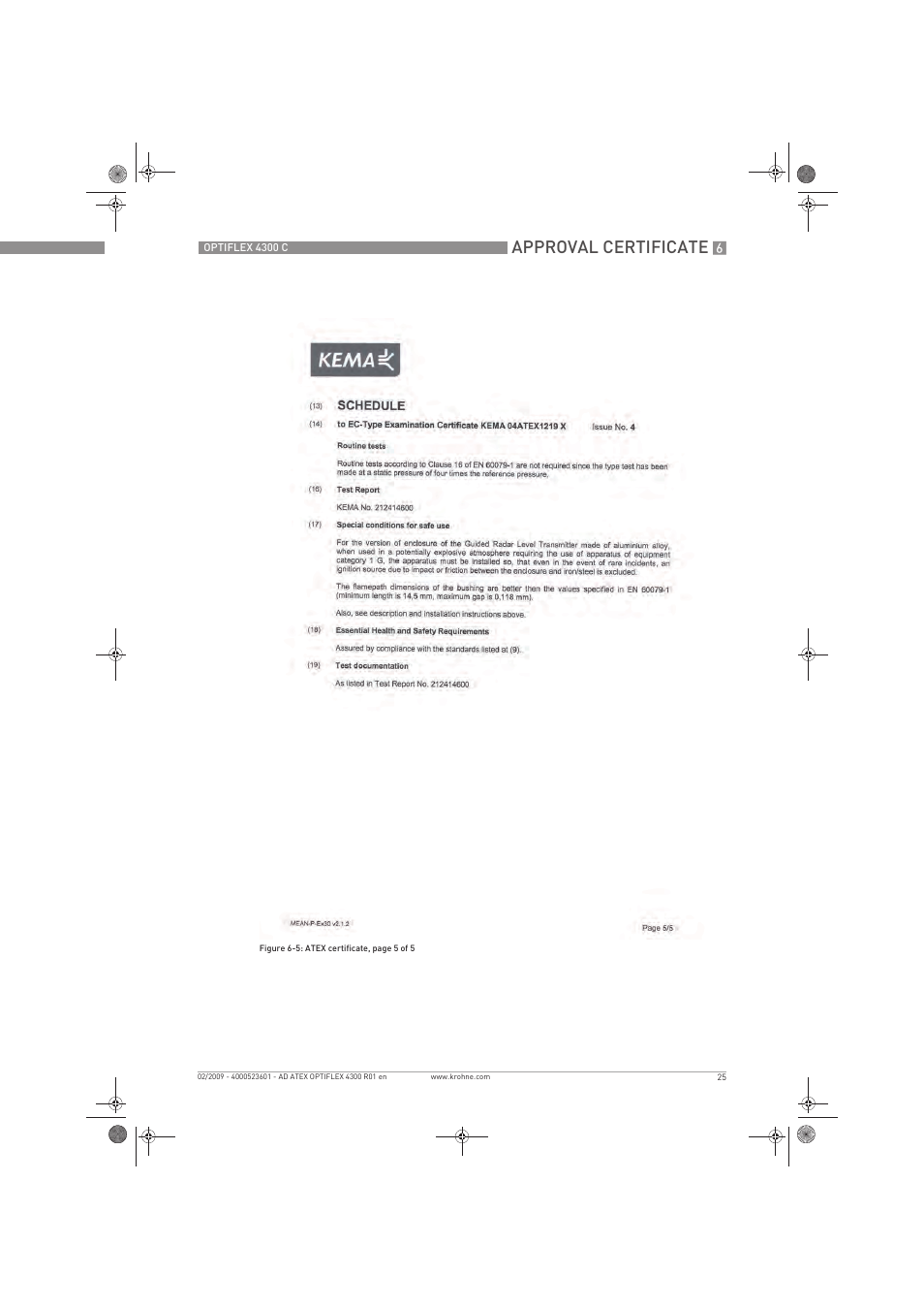 Approval certificate | KROHNE OPTIFLEX 4300C ATEX EN User Manual | Page 25 / 28