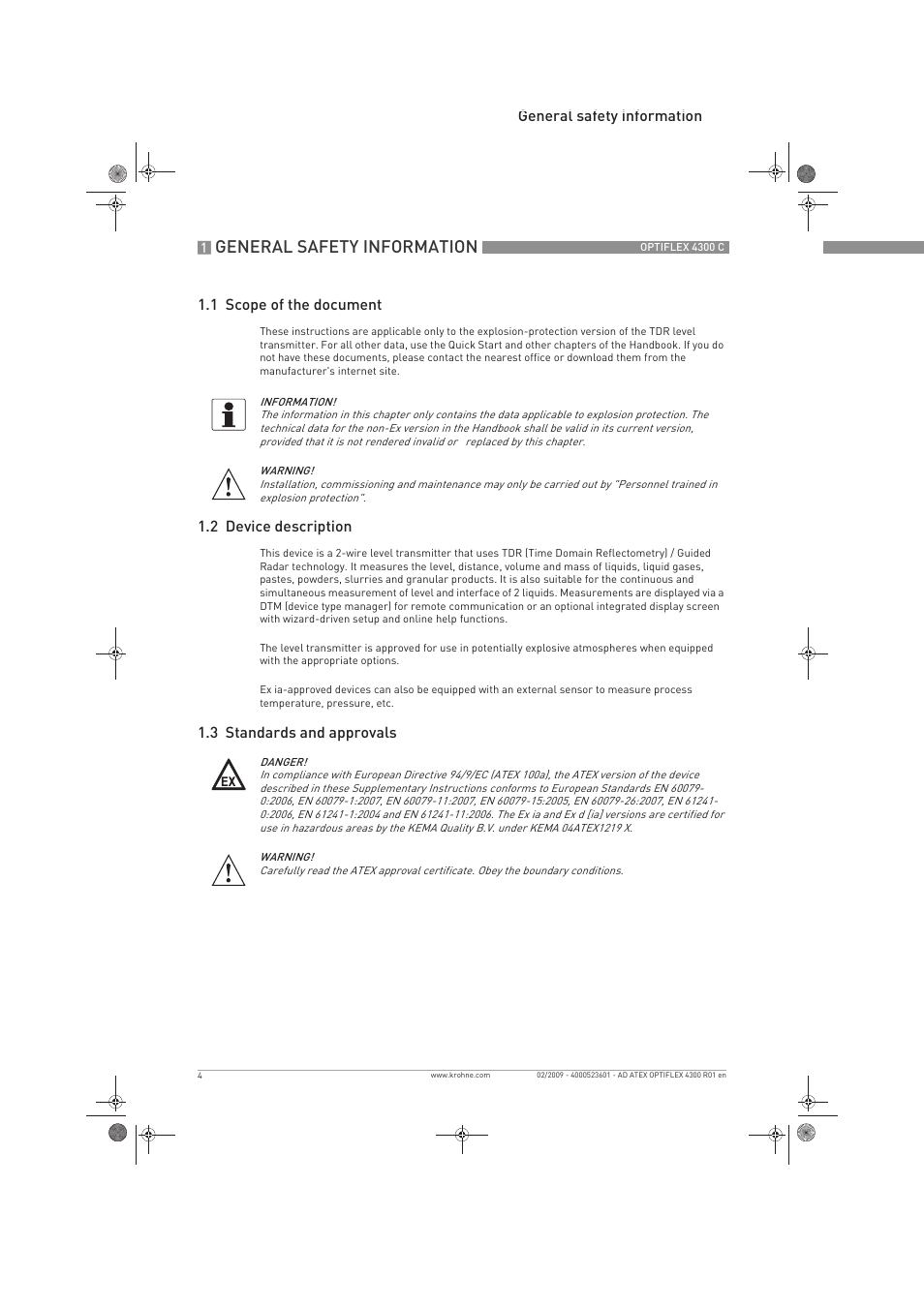 General safety information | KROHNE OPTIFLEX 4300C ATEX EN User Manual | Page 4 / 28