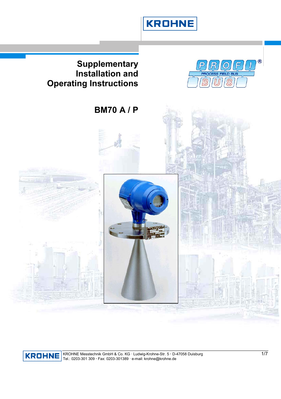KROHNE BM 70A-P PROFIBUS PA DE User Manual | 8 pages