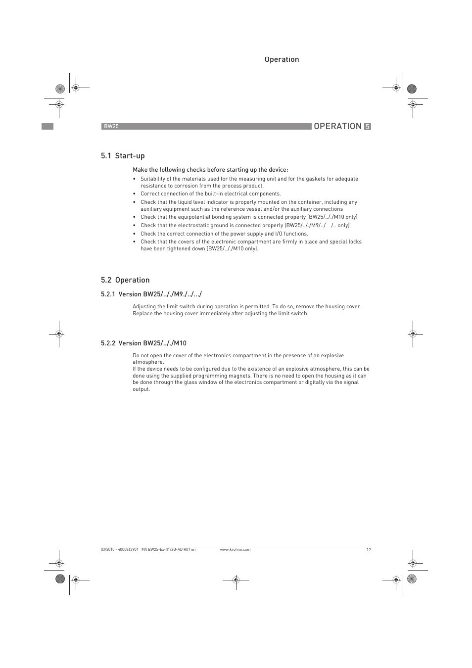 Operation | KROHNE BW 25 Ex II 1-2 G EN User Manual | Page 17 / 24