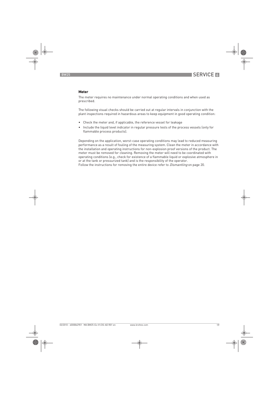 Service | KROHNE BW 25 Ex II 1-2 G EN User Manual | Page 19 / 24