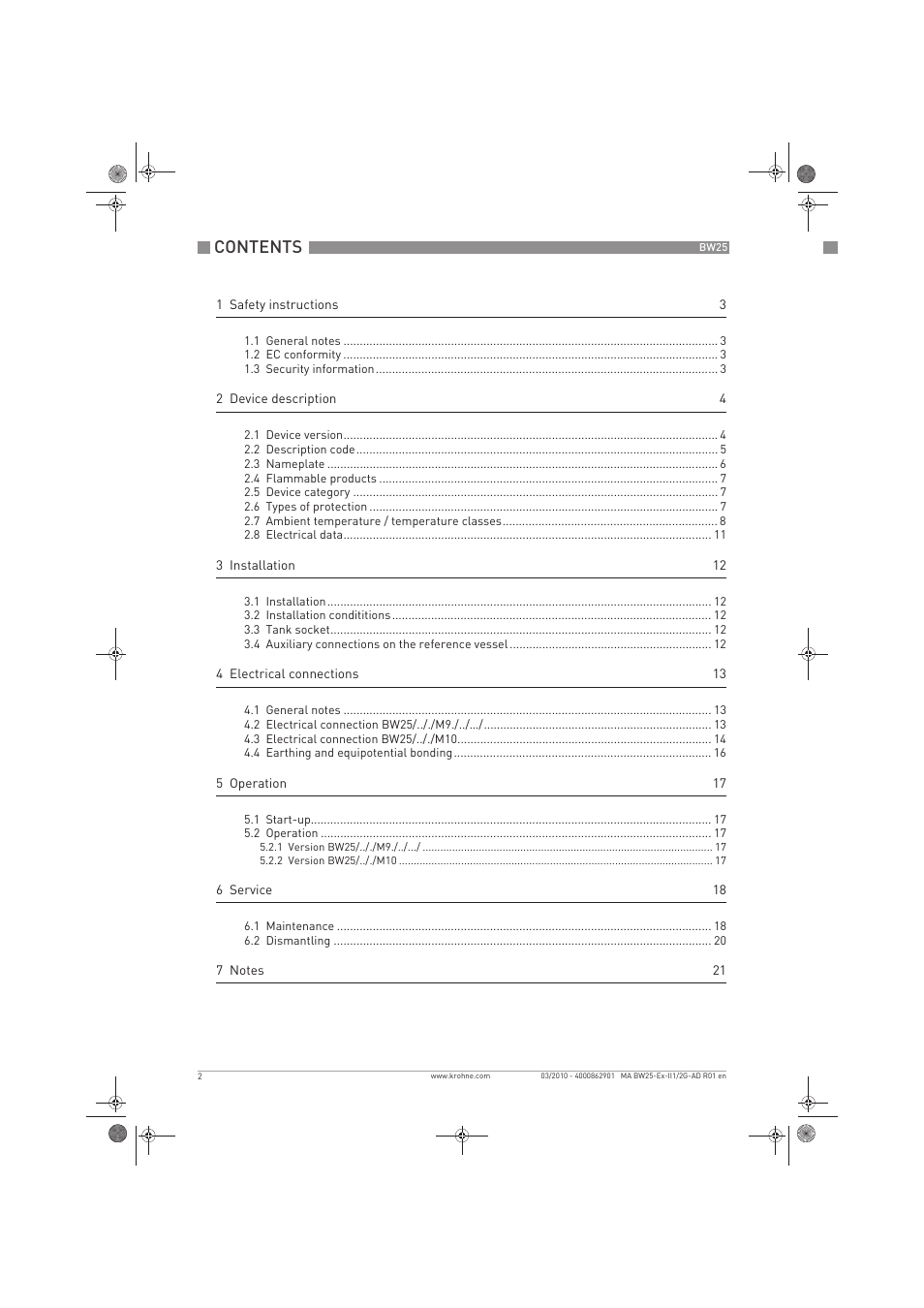 KROHNE BW 25 Ex II 1-2 G EN User Manual | Page 2 / 24