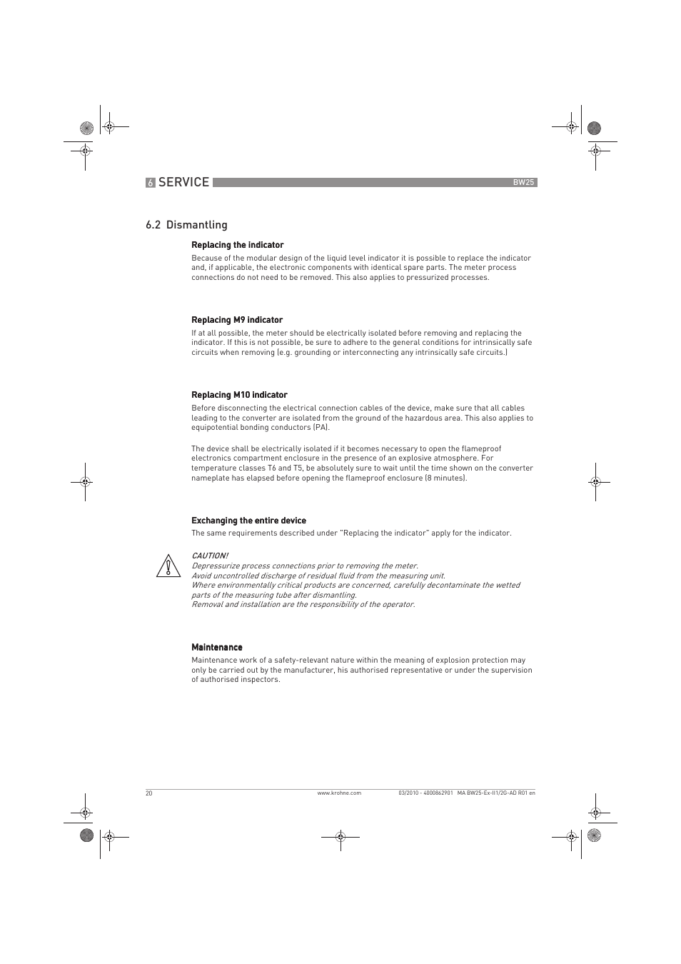 Service | KROHNE BW 25 Ex II 1-2 G EN User Manual | Page 20 / 24