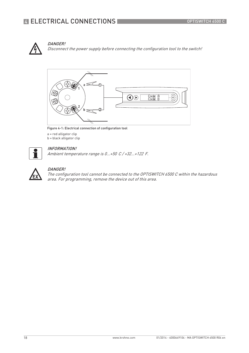 Electrical connections | KROHNE OPTISWITCH 6500 C EN User Manual | Page 18 / 32