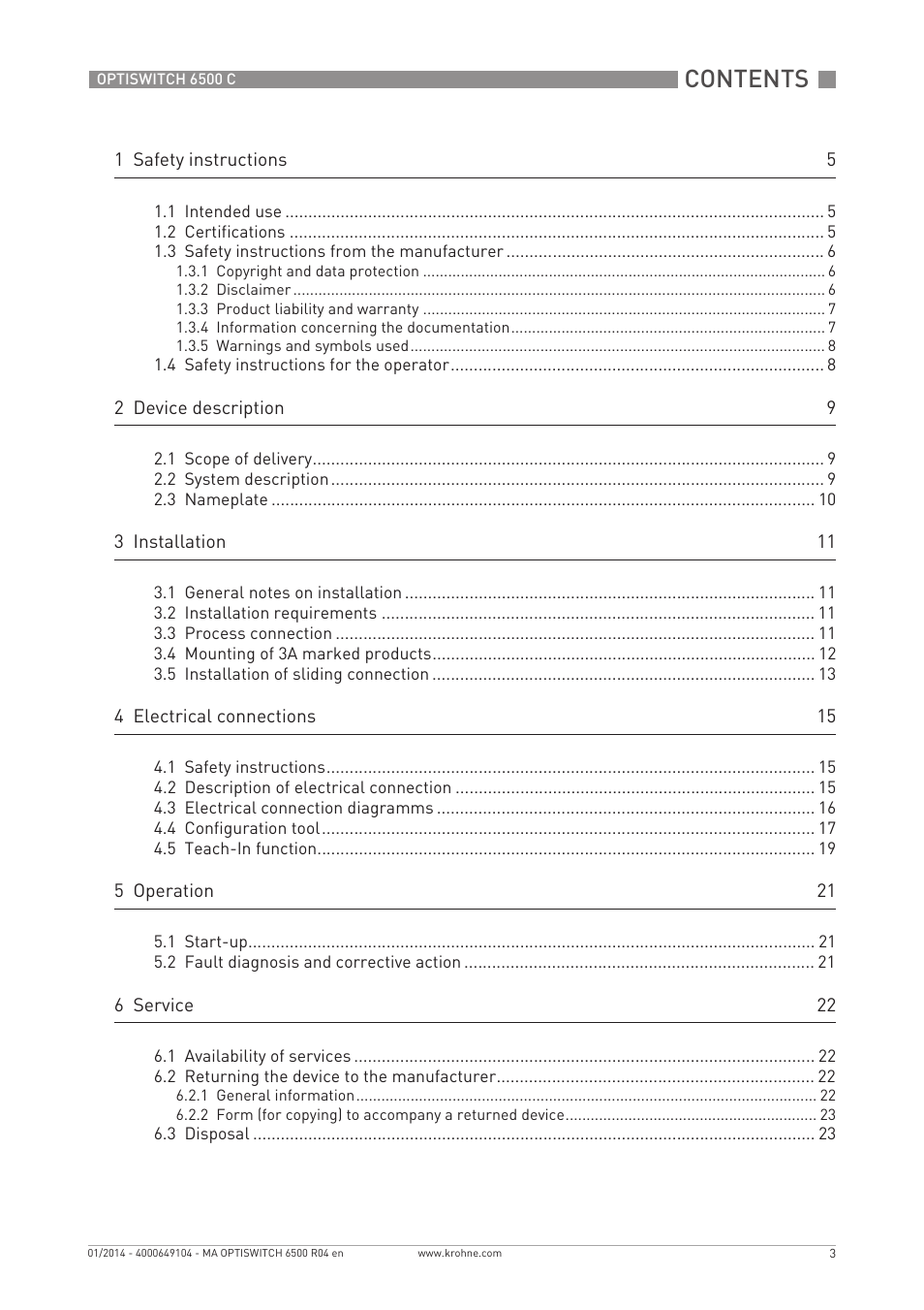 KROHNE OPTISWITCH 6500 C EN User Manual | Page 3 / 32