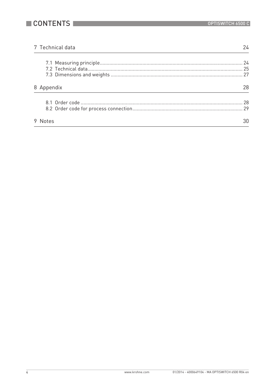 KROHNE OPTISWITCH 6500 C EN User Manual | Page 4 / 32