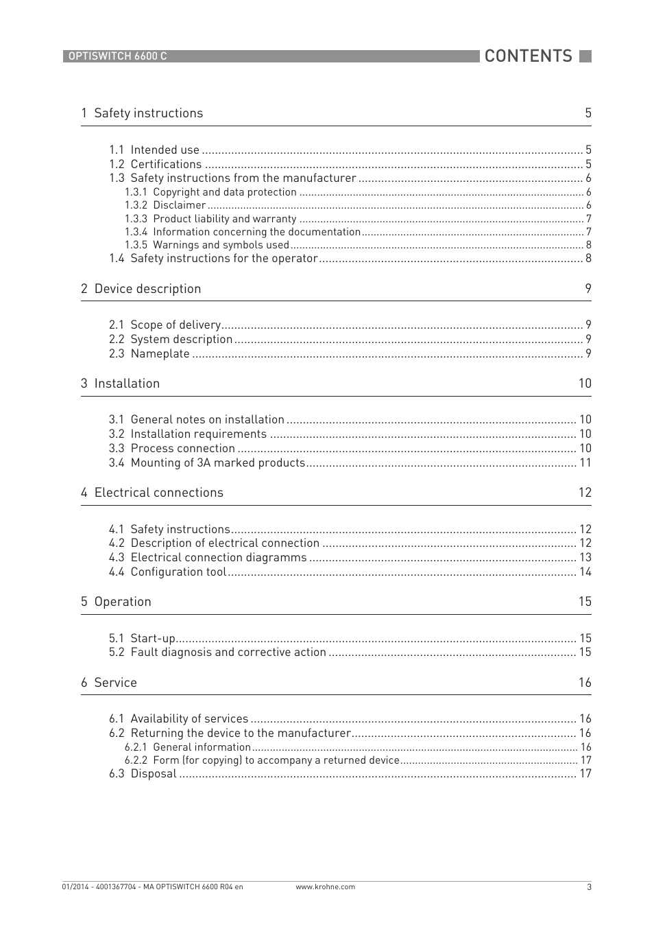 KROHNE OPTISWITCH 6600 C EN User Manual | Page 3 / 28