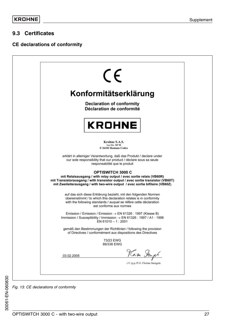 3 certificates, 3 certiﬁcates | KROHNE OPTISWITCH 3000C 2wire EN User Manual | Page 27 / 32