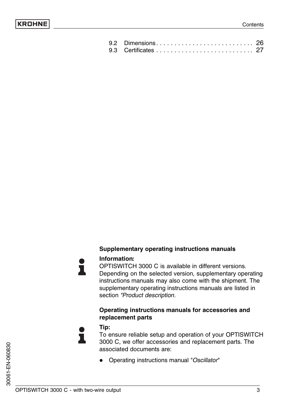 KROHNE OPTISWITCH 3000C 2wire EN User Manual | Page 3 / 32