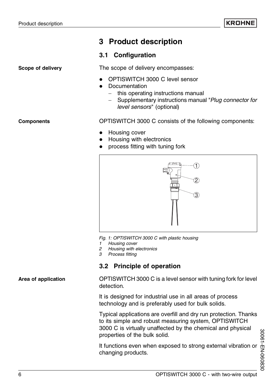 3 product description, 1 configuration, 2 principle of operation | KROHNE OPTISWITCH 3000C 2wire EN User Manual | Page 6 / 32