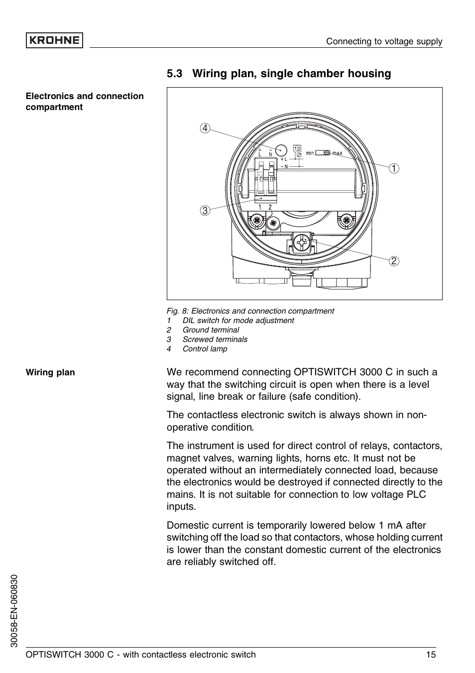 3 wiring plan, single chamber housing | KROHNE OPTISWITCH 3000C Contactless EN User Manual | Page 15 / 32