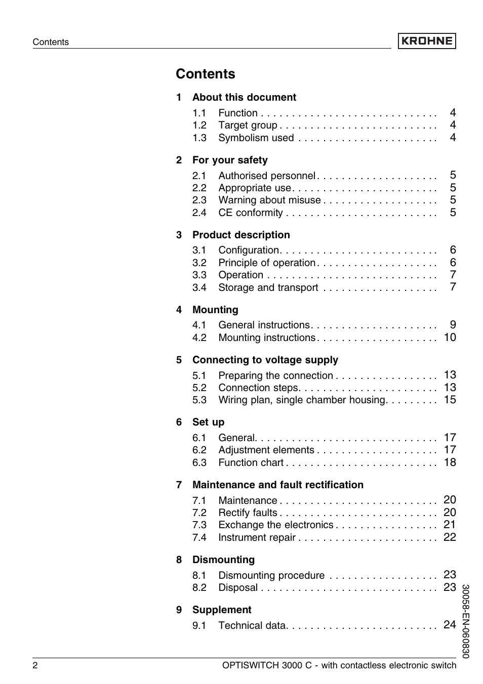 KROHNE OPTISWITCH 3000C Contactless EN User Manual | Page 2 / 32
