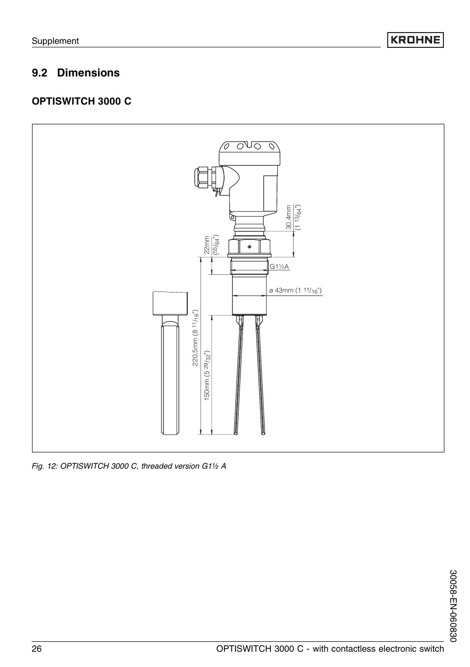2 dimensions, Optiswitch 3000 c | KROHNE OPTISWITCH 3000C Contactless EN User Manual | Page 26 / 32